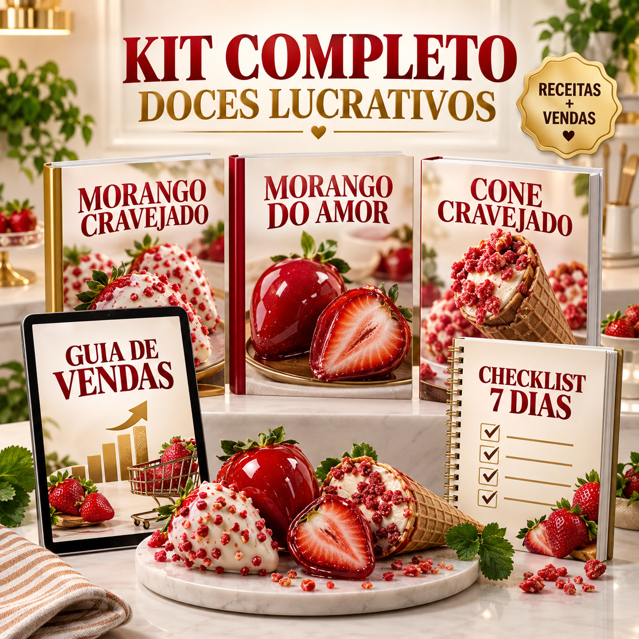 Kit Completo Doces Lucrativos com receitas, guia de vendas e checklist